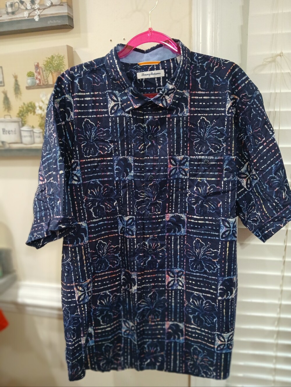 Tommy Bahama Floral Hawaiian Button-Up Shirt Short Sleeve Blue